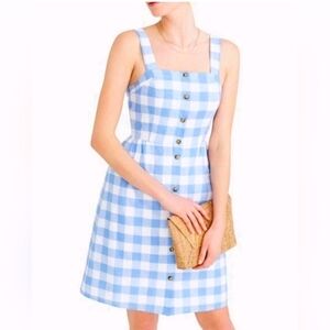 J. Crew Blue and White Gingham Button-Down Mini Dress